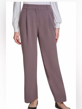 DKNY WOMENS TWILL High Rise Wide Leg PANTS BROWN Work Casual Size 12